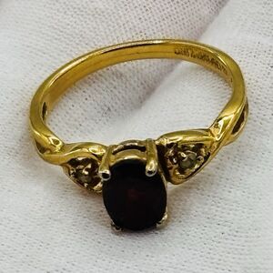 VTG Gio Lind 14K Plate HGE Garnet & Diamond Ring Size 8.75
